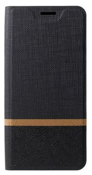 Чехол-книжка Чехол. ру для Samsung Galaxy A71 SM-A715F (2020) из водоотталкивающей ткани под джинсу с золотой полосой и вставкой под кожу черный