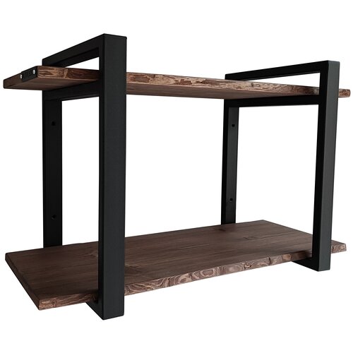 Полка навесная настенная из массива дерева и металла 