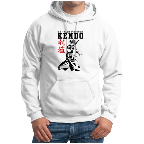 Толстовка Худи белые CoolPodarok Contact fighter kendo (Кендо)