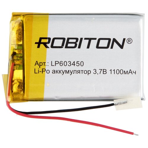 Литий-полимерный аккумулятор 3.7V, 1100 mAh с размерами 50 x 34 x 6 мм.