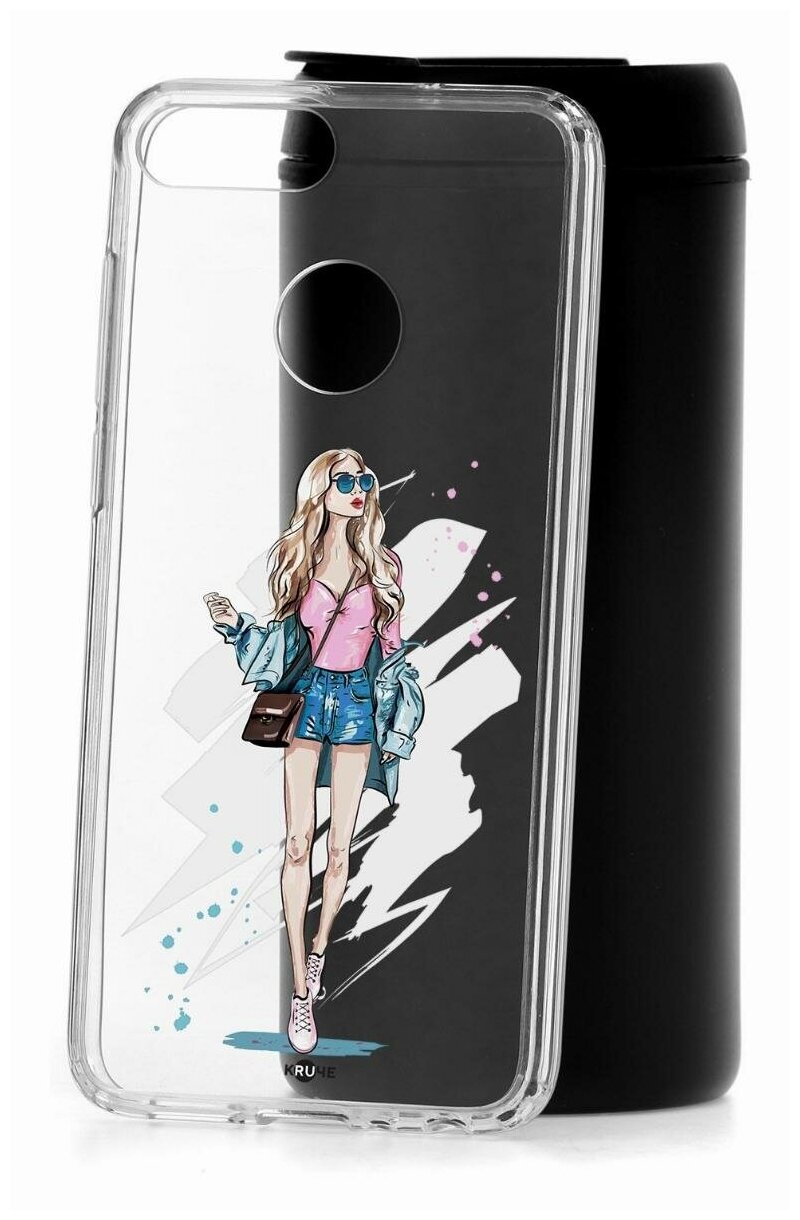 Чехол для Huawei Honor 9 Lite Kruche Print Fashion Girl, пластиковая накладка, силиконовый бампер с защитой камеры, защитный прозрачный кейс с рисунком