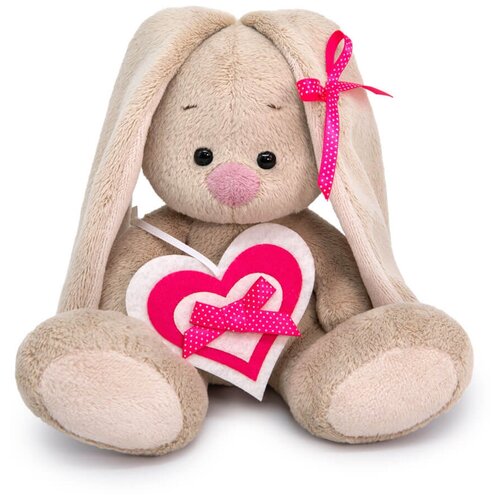 Мягкая игрушка BUDI BASA collection Зайка Ми с сердечком из фетра, 15 см, бежевый/розовый