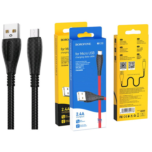 Кабель USB Micro USB BX38 1M Borofone черный кабель micro usb угловой 1m 2 штуки в комплекте