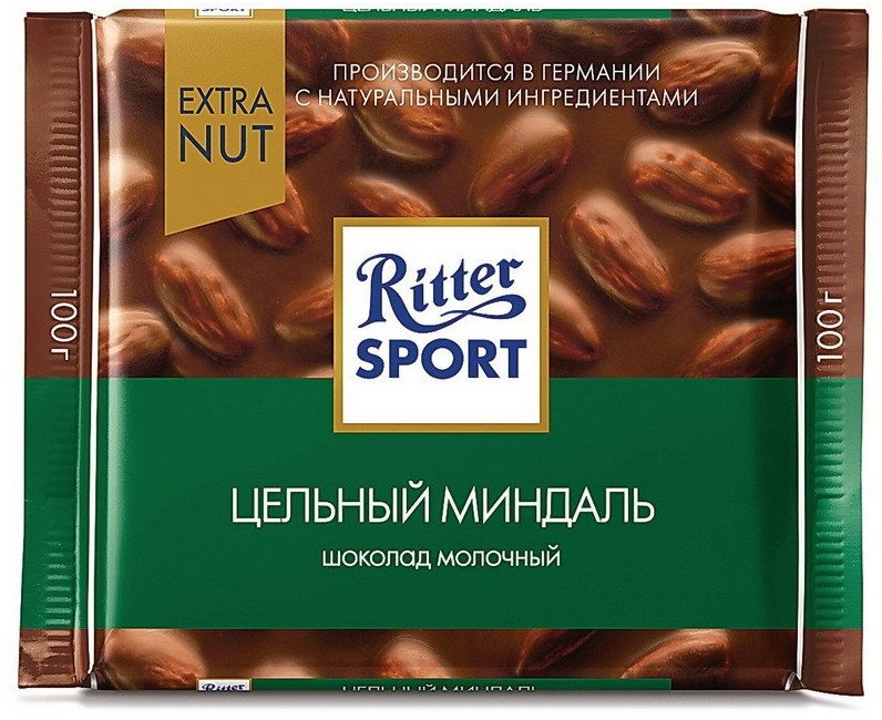 Шоколад Ritter Sport Extra Nut молочный цельный миндаль, 100 г