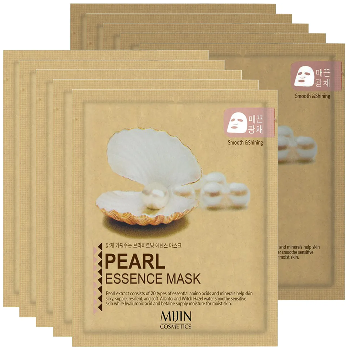 Набор очищающих тканевых масок для лица с жемчугом Mijin Cosmetics Essence Mask, 10 шт