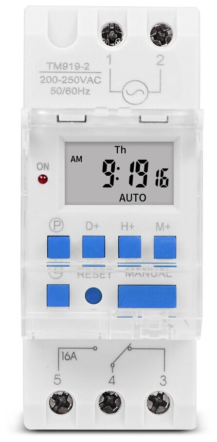 Реле времени недельное универсальное 220В Sinotimer TM919A-2 16A на DIN рейку
