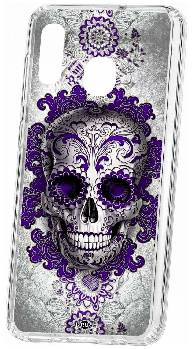 Чехол для Samsung Galaxy A20/A30 Kruche Print Sugar skull, пластиковая накладка, силиконовый бампер с защитой камеры, защитный прозрачный кейс с рисунком