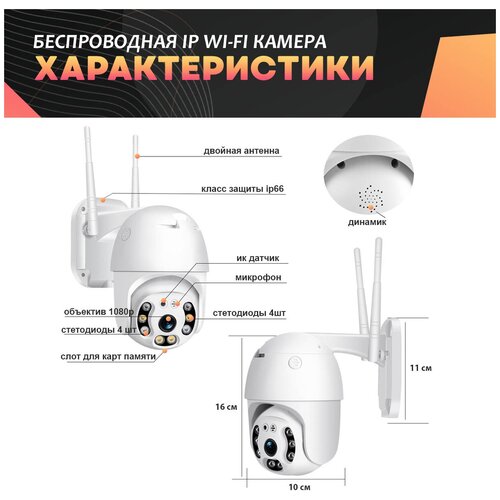 Беспроводная IP WiFi видеокамера для улицы поворотная FULL HD обзором 360 с ночной съемкой и датчиком движения 329000₽