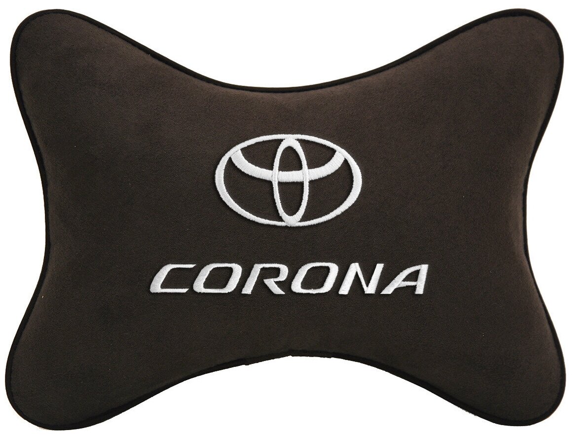 Автомобильная подушка на подголовник алькантара Coffee с логотипом автомобиля TOYOTA CORONA