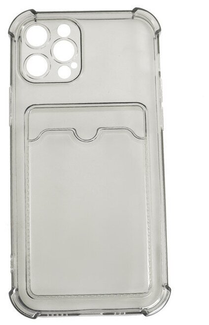 Защитный силиконовый чехол LuxCase с картхолдером для пластиковых банковских карт, серый прозрачный кейс бампер с кармашком на Apple iPhone 12 Pro