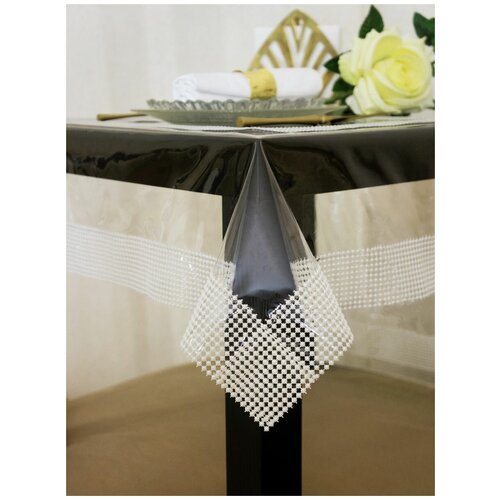 Скатерть силиконовая Pro.Decor, прямоугольник 200x140 см (0,3 мм), коричневая бахрома, гибкое стекло / Скатерть для дома, кухни, гостиной, столовой/