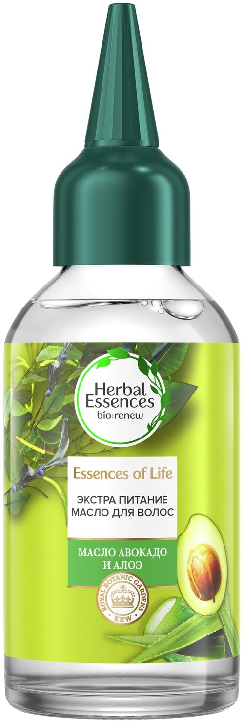 Herbal Essences Essences of Life масло для волос 8 в 1 с авокадо и алоэ для интенсивного питания, 94.8 г, 100 мл, бутылка