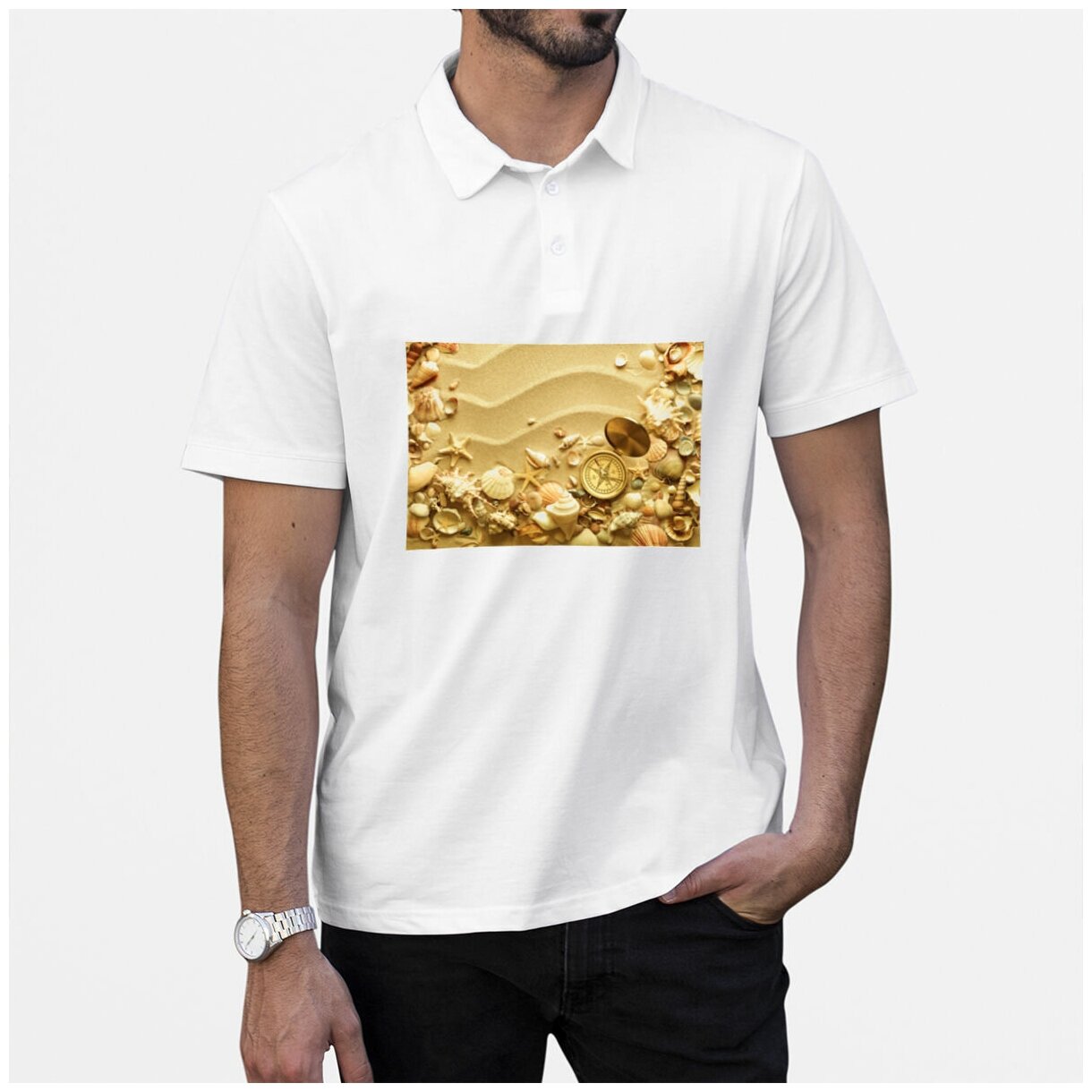 Рубашка- поло CoolPodarok Ракушки на песке 
