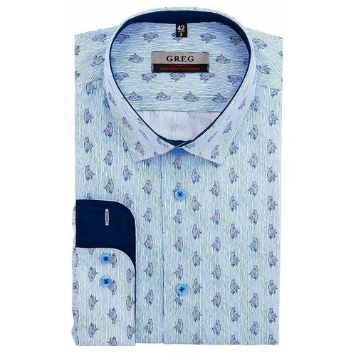 фото Рубашка мужская длинный рукав greg 223/231/202/z/1, полуприталенный силуэт / regular fit, цвет голубой, рост 164-172, размер ворота 42