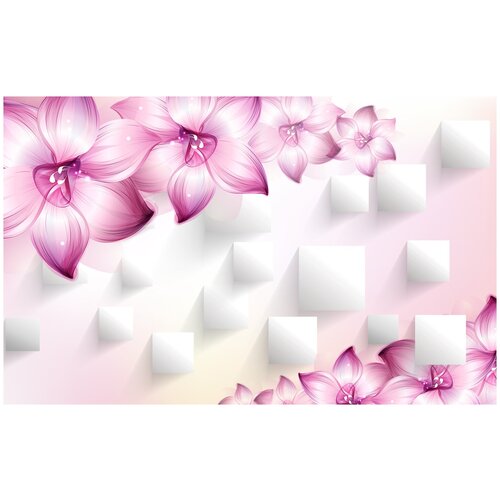 Фотообои Уютная стена 3D розовые лилии 430х270 см Бесшовные Премиум (единым полотном) фотообои уютная стена 3d ангелы 430х270 см бесшовные премиум единым полотном