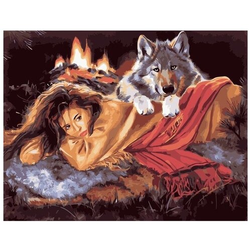 Картина по номерам Colibri Девушка и волк 40х50 см Холст на подрамнике
