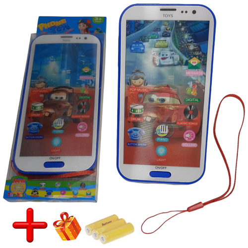 фото Телефон интерактивный детский обучающий смартфон машинки тачки детская игрушка с мелодиями, песнями, счет до 10 на русском языке батарейки, шнурок ar