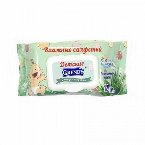 Детские влажные салфетки Grendy с Алоэ, 120 шт, 3 упаковки