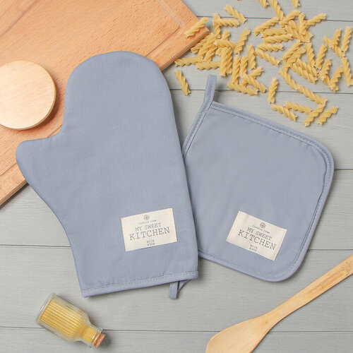 Набор кух Этель Kitchen цв серый варежка-прихватка 20х28см прихватка 19х19см100 хл 909₽
