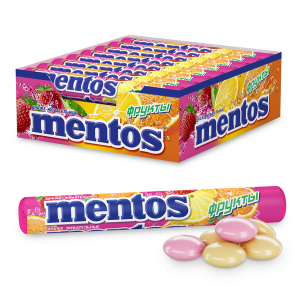 MENTOS Драже жевательные Фрукты, 37.5 г, блок, 24 шт. в уп.