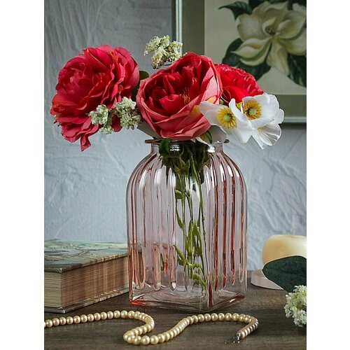 Стеклянная ваза для цветов 18,5 см розовая