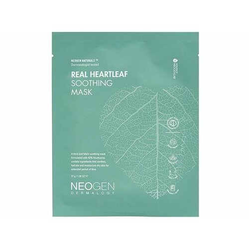 успокаивающая тканевая маска для лица neogen real heartleaf soothing mask 1 шт Успокаивающая тканевая маска для лица Neogen dermalogy Real heartleaf soothing mask