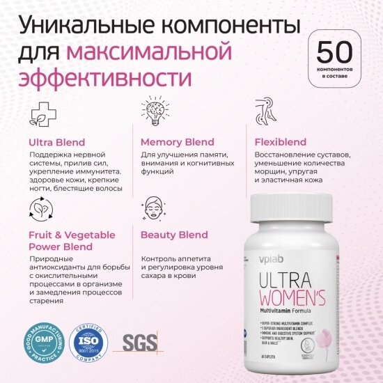 БАД VP Laboratory Vplab Ultra Women's Multivitamin Formula 90 капсул — фото 1