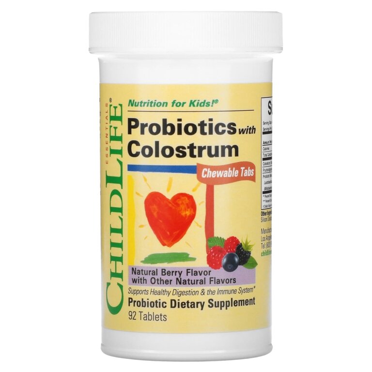 Изображение ChildLife Probiotics with Colostrum (Пробиотик с молозивом) смесь ягод 92 жевательных таблетки