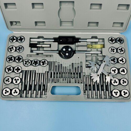 Изображение товара Набор метчиков и плашек в кейсе, инструментальная сталь, 60 штук