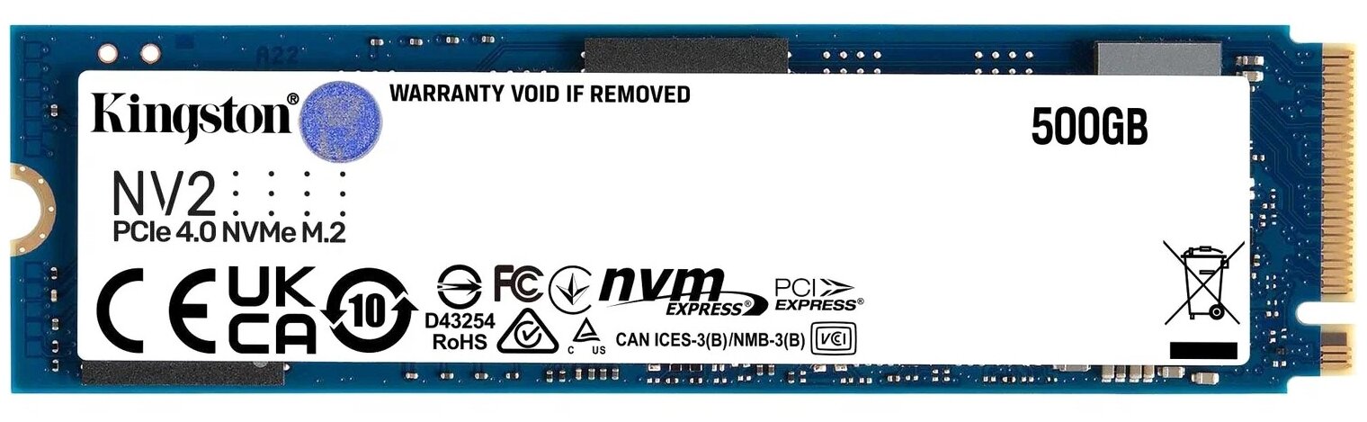 SSD диск Kingston M.2 NV2 500Gb PCIe Gen4x4 SNV2S/500G — фото 1