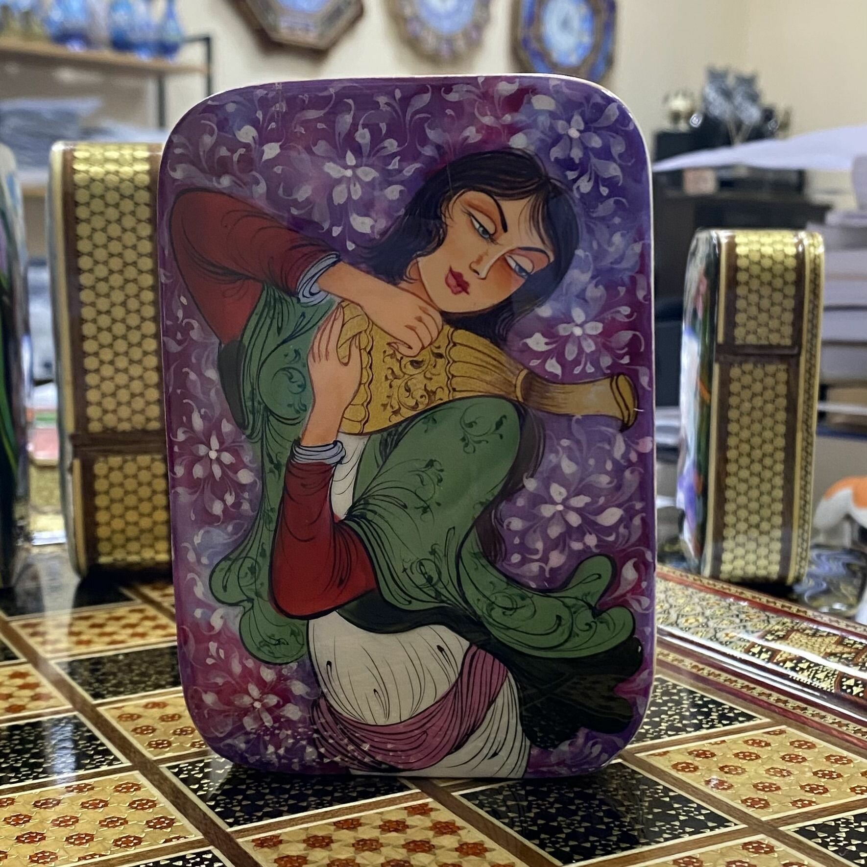 Чехол-футляр Персидский базар "Иранская Миниатюра", дерево, ручная работа, для карт, цвет салатовый