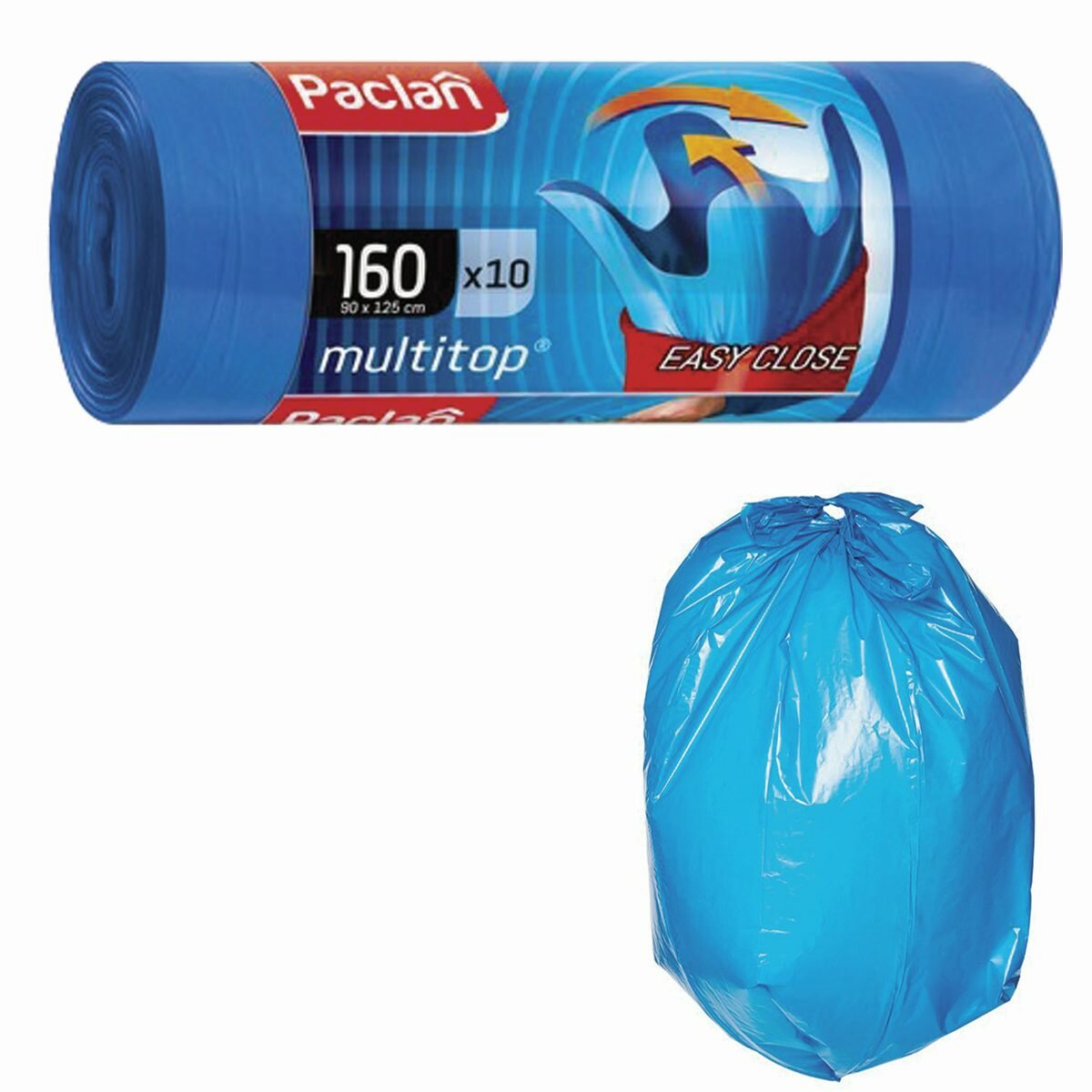 Пакеты для мусора 160л Paclan Multitop (90x125см 30мкм синие) ПВД 10шт. в рулоне с завязками (134442) 20 уп.
