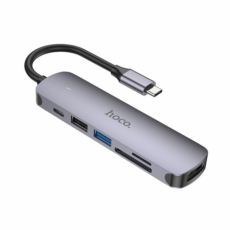Переходник HOCO HB28 TYPE-C, HDMI+USB3.0+SD+TF, серый — фото 1