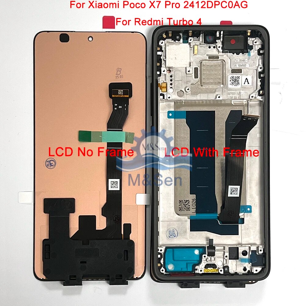 6,67'Amoled оригинальный для Xiaomi Poco X7 5G 24095PCADG/X7 Pro 5G ЖК-дисплей 2412DPC0AG рамка сенсорный экран для Redmi Turbo 4 Pro, Turbo4 NO Frame