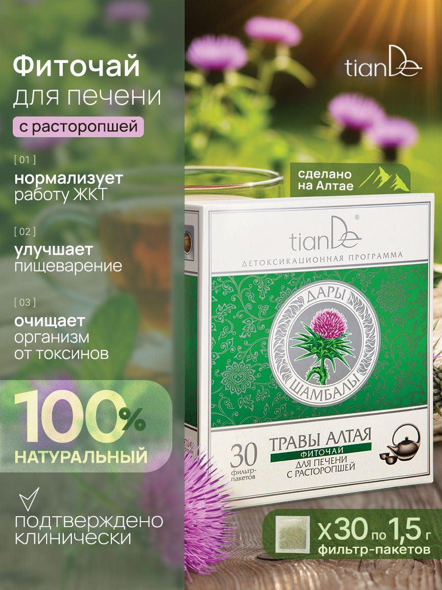 Фиточай "Дары Шамбалы" TianDe, с расторопшей для детокса, 30 пакетиков