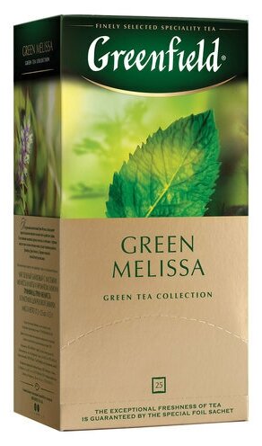 Чай GREENFIELD (Гринфилд) "Green Melissa", зеленый, 25 пакетиков в конвертах по 1,5 г