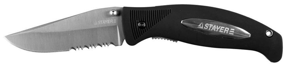 STAYER 80 мм, серрейторная заточка, пластиковая рукоятка, складной нож, Professional (47623)