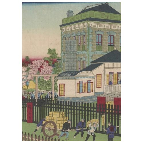фото Репродукция на холсте железнодорожная станция шимбаши (1873) (shimbashi railway station) утагава хиросигэ 30см. x 42см. твой постер
