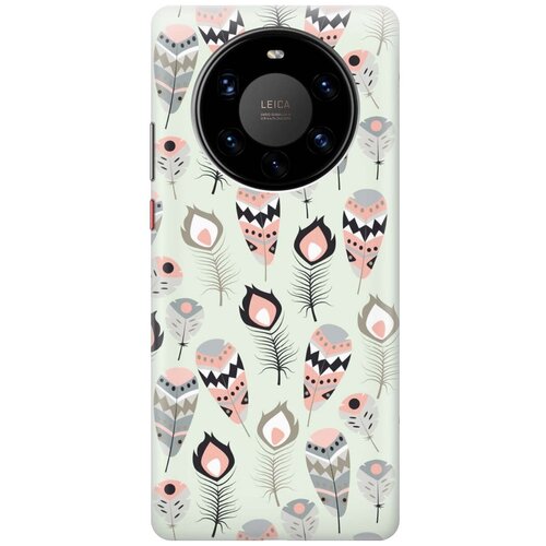 фото Ультратонкий силиконовый чехол-накладка для huawei mate 40 pro+ с принтом "перья бохо" gosso