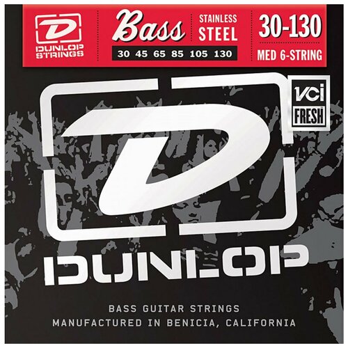 фото Dunlop electric bass stainless steel medium 6 string tapered b dbs30130t (30-130) струны для бас-гитары, 6 струн