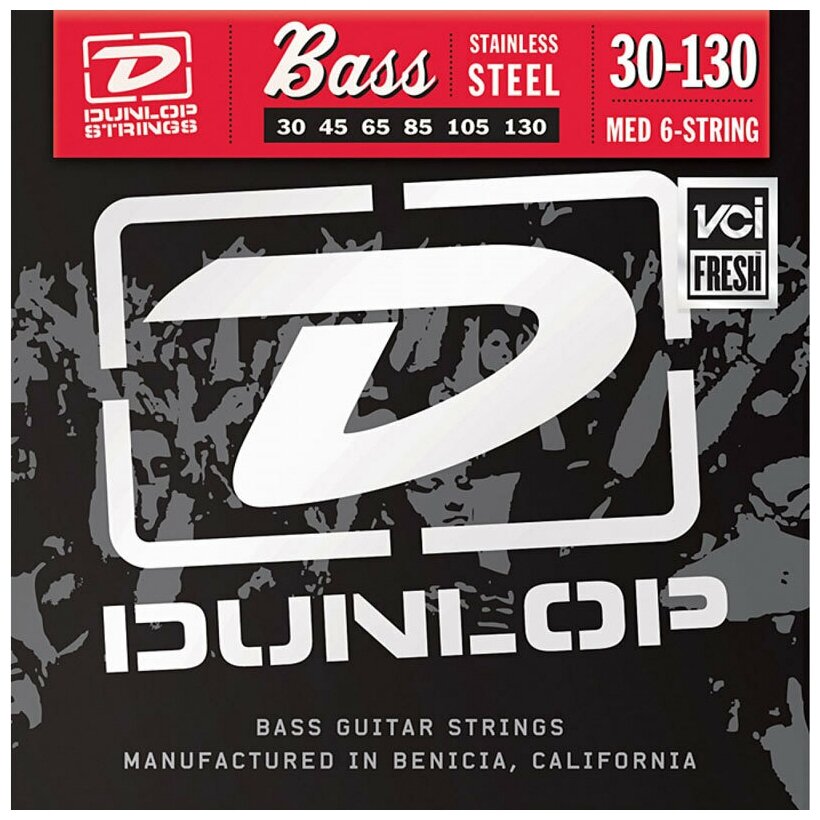 Dunlop Electric Bass Stainless Steel Medium 6 String Tapered B DBS30130T (30-130) струны для бас-гитары, 6 струн