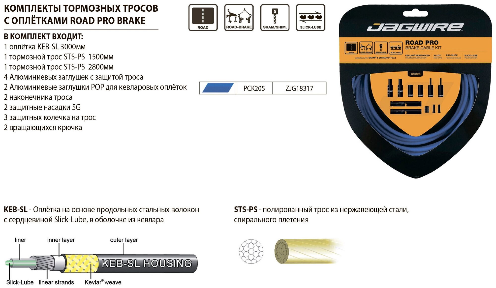 Комплект JAGWIRE Road Pro Brake kit, синий