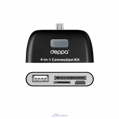 Deppa OTG Connection Kit, Black картридер для смартфонов и планшетов с microUSB дата кабель deppa usb а microusb 2a витой black