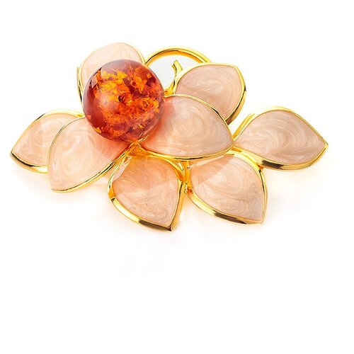 Amberholl Изысканная брошь, покрытая эмалью и украшенная натуральным янтарём Beoluna