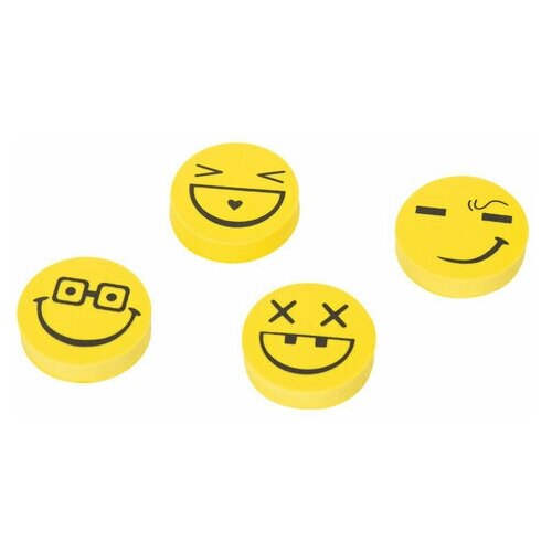 фото Набор ластиков пифагор "смайлики" (желто-черные) 4шт., 48 уп. (223615)
