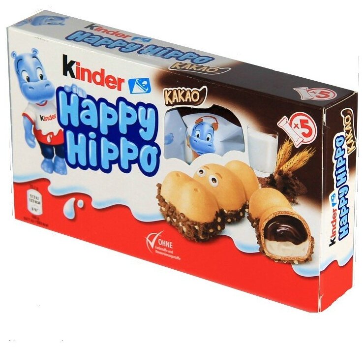 Шоколадно молочное печенье Kinder Happy Hippo Cacao, Киндер Хеппи Хиппо со вкусом какао (Германия), 104 г