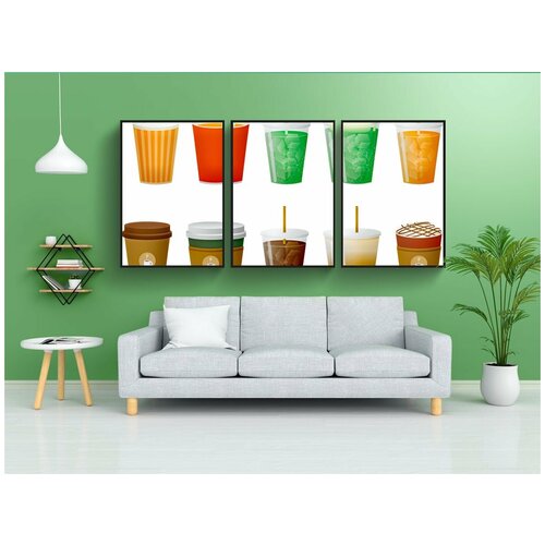 фото Набор модулных постеров для интерьера "кофейные напитки, ледяной кофе, горячий кофе" 60x90 см. в тубусе, без рамки lotsprints