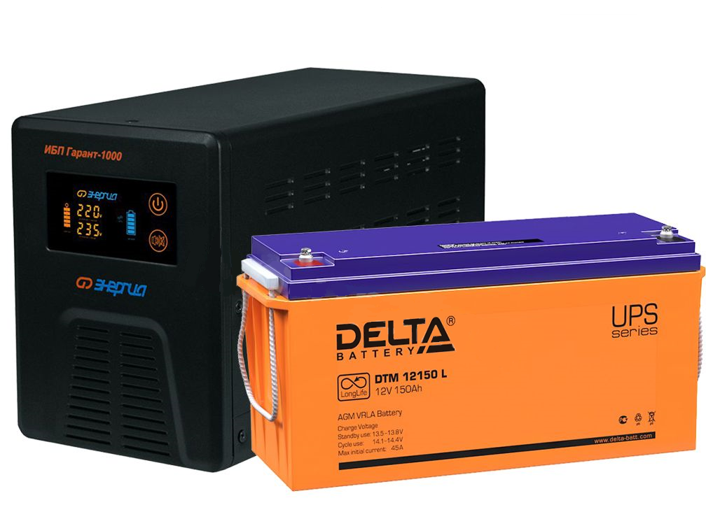 Интерактивный ИБП Энергия Гарант 1000 в комплекте с аккумулятором Delta DTM 12150L 600 Вт/150 А*Ч