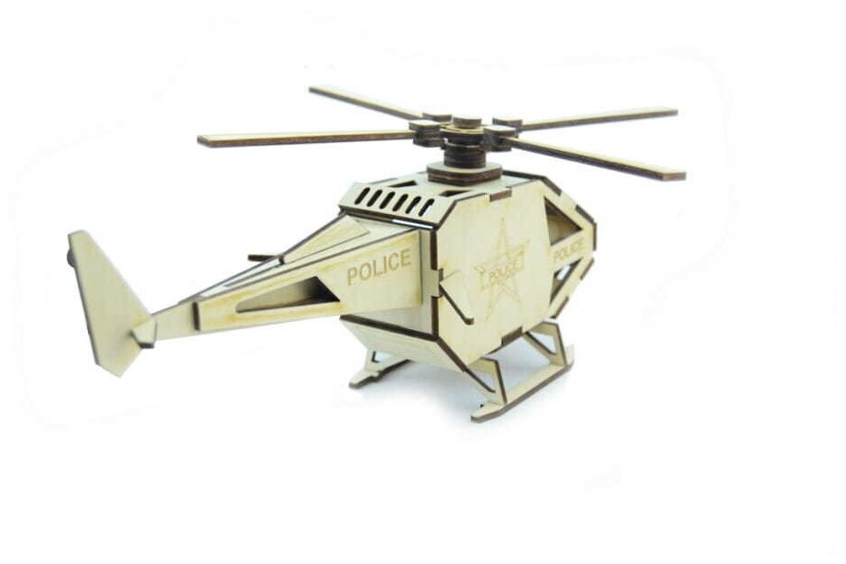 Сборная деревянная модель Lemmo Вертолет полиция - фото №3