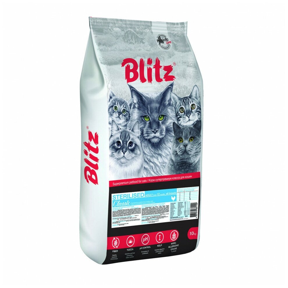 Blitz Classic Cat Sterilised сухой корм для взрослых стерилизованных кошек, с курицей - 2 кг